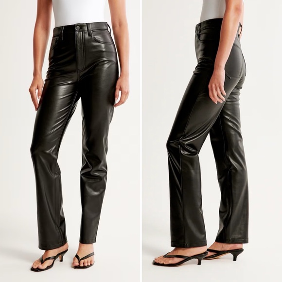 Abercrombie & Fitch The 90s Straight Ultra High Rise Black Faux Leather Pants 16 - Picture 16 of 16